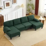 U-Shaped Convertible Sectional Sofa with 2 Chaise Lounges, 4-Seater Modular Couch with Removable & Washable Chenille Covers, 111.4" L x 48.4" D x 33.1" H L-Shaped Couches for Living Room Apartment, Heavy Duty Plastic Legs, Dark Green - Image 11