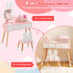 2-in-1 Kids Vanity Table Set with Detachable Mirror, White Dressing Table with Storage Shelf & Drawers for Girls - Image 8