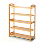 26.38*9.68*37.4in 5-Tier Portable Bamboo Shoe Rack, Natural Wood Color - Image 12