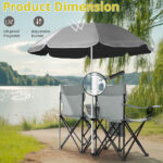 Portable Outdoor 2-Seat Folding Chair with Removable Sun Umbrella Grey - Image 5