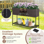 Brown PE Rattan Elevated Planter with Lower Shelf, 101.6×30.48×71.12cm Raised Garden Bed with Drainage - Image 9