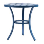 Outdoor Round Side Table, Small Metal Table Patio End Table Coffee Bistro Table for Indoor Outdoor, Navy Blue - Image 8