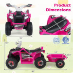 2 in 1 Kids Ride On ATV with Removable Trailer, 6V Electric Quad for Toddlers Ages 3+ Rose Red - Image 6