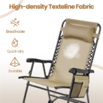 Outdoor Rocking Lounge Chair with Headrest Pillow, Beige - Image 5