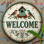CIFbuy Vintage | Round Iron Sign 2D Flat Printed Birdhouse Welcome With Flowers Retro Metal Wall Decor, Interesting Rustic Hanging Wall TikTok, TikTok, Wall Self-pickup Logiopics - Image 3