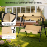 68*43*60 inch Khaki KD Model with Cushion Canopy Iron Oxford Fabric 250kg Iron Swing Set - Image 8