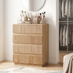 Handleless Grille-Finished 4-Drawer Bedside Table P2 Particleboard + MDF & Melamine Veneer + Thermoformed Drawer Dresser 23.62*14.96*30.71in Oak - Image 17