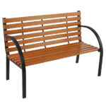 48" Hardwood Slotted Steel Cast Iron Frame Outdoor Patio Garden Bench Park Seat