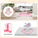 Pink Foldable Baby Walker with Detachable Tray & Shape Sorter Toys, 3-Level Height Adjustable for 6-12 Months - Image 9