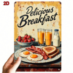 CIFbuy 1PC 8x12 Inch Vintage Metal Sign, Fried Eggs Bacon Toast Breakfast Wall Art, Waterproof Rustproof Iron Plaque, Retro Kitchen Dec TikTok, TikTok, Dec Self-pickup Logiopics - Image 2