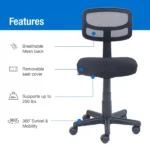 Mesh Task Chair with Plush Padded Seat, Teens and Adult, Black/Black - Image 6