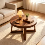 30 Inch Round Farmhouse Coffee Table with Pine Wood Legs, 2.6" Thick Tabletop Stable X-Base Accent Table Holds 220LBS for Living Room Bedroom - Image 4