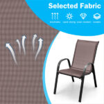 Brown 2 Pack Stackable Patio Dining Chairs, Ergonomic Steel Frame Breathable Fabric Outdoor Chairs 330 LBS Capacity - Image 8