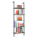 5-Shelf Wood Ladder Bookcase with Metal Frame, Industrial 5-Tier Modern Ladder Shelf Wood Shelves,Gray - Image 12