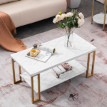 Same Code 35647920 (106 x 50 x 48cm) Simple Double-layer Golden Iron Pipe Marble PVC Coffee Table Rectangular - Image 29