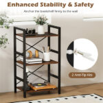 4-Tier Industrial Bookshelf (Rustic Brown+Black), Heavy-Duty Metal Frame & X-Shaped Braces - Image 3