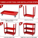 Upgrade 3-Tier Rolling Tool Cart with Lockable Wheels, Heavy Duty Steel Utility Cart, Kitchen Cart Organizer, Workshop Rolling Serving Cart for Garage, Warehouse, Red - Image 6