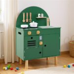 Green Wooden Kids Play Kitchen with Interactive Stove & Sink, ASTM/CPSIA Compliant Pretend Cooking Set for Ages 3+ - Image 2