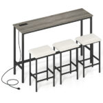 4 Piece Counter Height Bar Table Set with Charging Station & USB Ports, Gray Pub Table with 3 Stools - Image 3