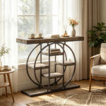 Industrial Sofa Table 39.4" Console Table with Storage Shelves Rustic Oak Finish for Living Room Hallway - Image 8