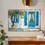 CIFbuy Vintage Greek-Style Olive Tree Metal Wall Art" Iron Plaque With Blue Door & Potted Plant Scene, 11.81x7.87inch, & Potted Plant Scene, 11.81x7.87inch, Home Gara ArtikTok, ArtikTok, t Self-pickup Logiopics - Image 4
