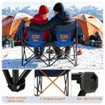 Navy Dual Person Heated Folding Camping Chair 4 Heating Zones 3 Temperature Levels, Heavy Duty 660 LBS Double Outdoor Loveseat with Cup Holders Storage Pockets & Carry Bag for Picnic Beach Sports - Image 7