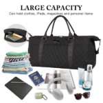 Travel Duffel Bag for Women, Large Overnight Weekender with Adjustable Strap, Wet Pocket, Carry On Sports Tote, Hospital Bag-Black - Image 3
