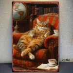 CIFbuy Vintage Cat In Armchair Metal Wall Art, 8x" Inch Rustic Iron Hanging Decor With Bookshelf & Teacup, Teacup, 2D Flat Retro Home Wall Sig Art, 8x12 ikTok, Art, 8x12 ikTok, t Self-pickup Logiopics - Image 7