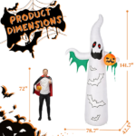 12ft Inflatable Halloween Decor with Flashing Bats & White Ghosts, 4 LED Lights + 82 String Lights, White & Green, 12V 1500mA US Power Adapter - Image 6