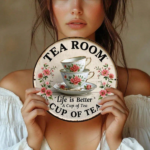 CIFbuy Cozy Ambiance Vintage Metal Sign 8 Inch Round Rustic Iron Plaque, Floral Teacup Life Is Better With A Cup Of Tea Design Wall TikTok, TikTok, l Self-pickup Logiopics - Image 4