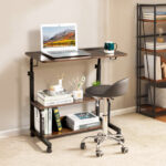 Vintage Brown P2 15MM Particle Board with Melamine Coating Adjustable Computer Desk with 3 USB + 2 AC Outlets - Image 13