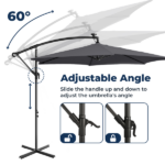 10FT Round Banana Hanging Patio Umbrella with 18 LED Lights, 6 Iron Ribs, Iron Straight & Curved Pole, Waterproof Polyester Canopy, with Stand Sleeve and Cross Base, Gray - Image 16