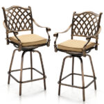 Outdoor Swivel Bar Stools Set of 2, Cast Aluminum Patio Bar Height Chairs, All-Weather Bar Dining Chairs Outdoor Swivel Chairs Furniture (Grid Back) - Image 16