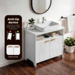 White particleboard with melamine veneer, grille thermoformed, two-door, one-shelf bathroom vanity unit, 60*30*60cm - Image 5