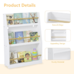 3-Tier Bookshelf,Kids Bookshelf,Book Storage Rack for Bedroom,White (Shipment from Walmart) - Image 3