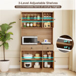 Natural Boho 6-Door Pantry Cabinet, PE Rattan Doors & Built-in Charging Station (2 AC Outlets + 2 USB Ports) - Image 9