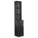 MDF With Triamine One Door One Drawer Three Compartments High Cabinet Bathroom Wall Cabinet Black - Image 2