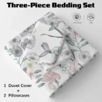Girls Duvet Cover Full Floral Aesthetic Bedding Sets Gray Pink Flower Duvet Cover Set Teens Flower Kids Reversible Comforter Cover with Botanical Leaf for Women Adult - Image 5