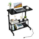 Black Wood Grain P2 15MM Particle Board with Melamine Coating Adjustable Computer Desk with 3 USB + 2 AC Outlets - Image 2