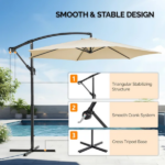 10FT Offset Patio Umbrella Cantilever Banana Umbrella with Crank Tilt Cross Base Khaki - Image 4