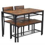 Dining Table Set for 4, Kitchen Table with 2 Chairs and a Bench, 4 Piece Kitchen Table Set for Small Space, Home Kitchen Bar Pub Apartment, Rustic Brown - Image 4