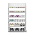 Wood-plastic Board Six Tiers Carved Shoe Rack White B - Image 23