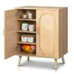 Modern Rattan Shoe Storage Cabinet with Double Doors and Adjustable Shelves, Accent Cabinet for Living Room, Bedroom, Hallway - Image 8