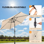 9ft Patio Umbrella, Outdoor Market Umbrella with Push Button Tilt, Crank Handle, 6 Sturdy Iron Ribs, UPF 50+ Waterproof Solution-Dyed Polyester Canopy, for Garden, Deck, Backyard, Poolside, Beige - Image 22