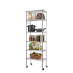 6-layer display rack with adjustable layer spacing, freely combinable and detachable, featuring a row of 6 side hooks, adjustable feet and wheels. Made of iron, 55*30*165cm, powder-coated silver-gray - Image 2