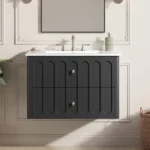 30" Modern Floating Bathroom Vanity with Oval Knobs & Round Edge, Soft-Close Drawer Slides, Bathroom Cabinet with Ceramic Sink