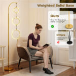 3-Circle LED Floor Lamp, Gold Standing Lamp with Adjustable Brightness & 3 Color Temperatures - Image 7