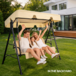 68*43*60 inch Khaki KD Model with Cushion Canopy Iron Oxford Fabric 250kg Iron Swing Set - Image 7