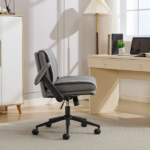 Cross Legged Chair with Flip-Up Armrests Leather, Cross Legged Office Chair on Wheels, Comfy Swivel Chair with Wide Seat for Home Office, Vanity, Ergonomic Desk Chair Adjustable, Grey - Image 6