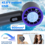 100 Speed Handheld Cooling Fan with Superconducting Ice Pack, 3000mAh Rechargeable Portable Mini Air Cooler with LCD Display for Summer Outdoor Travel - Image 8